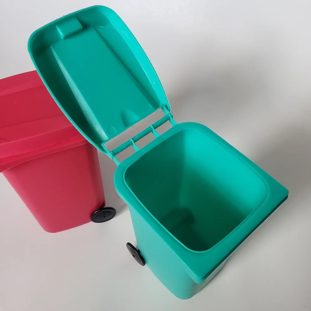 Mini Desk Wheelie Trash Bin Pen Pencil Holder Pink